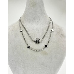 Gümüş İkili Zincirli Yıldız Desenli Kolye